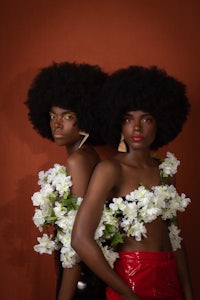 two afro haired women posing for a photo