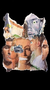 a torn piece of paper with a collage of faces