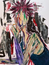 a painting of a girl with colorful hair